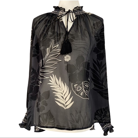 CABI #5597 Sheer Tropical Aloha Peasant Blouse Size Small - Picture 4 of 12
